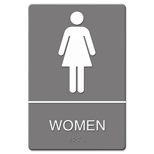 Ada+Sign%2C+Women+Restroom+Symbol+W%2Ftactile+Graphic%2C+Molded+Plastic%2C+6+X+9%2C+Gray