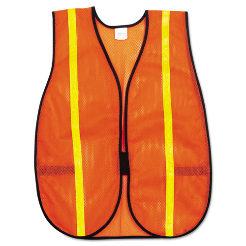 Picture of Polyester Mesh Safety Vest, One Size Fits All, Orange with 0.75" Lime Green Stripe