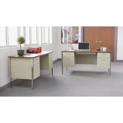 Picture of Double Pedestal Steel Desk, 60" x 30" x 29.5", Cherry/Putty, Chrome-Plated Legs