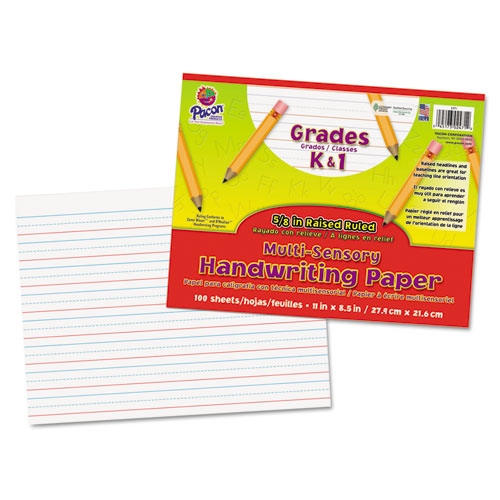 Picture of Multi-Sensory Raised Ruled Paper, 5/8" Short Rule, 8.5 x 11, 100/Pad