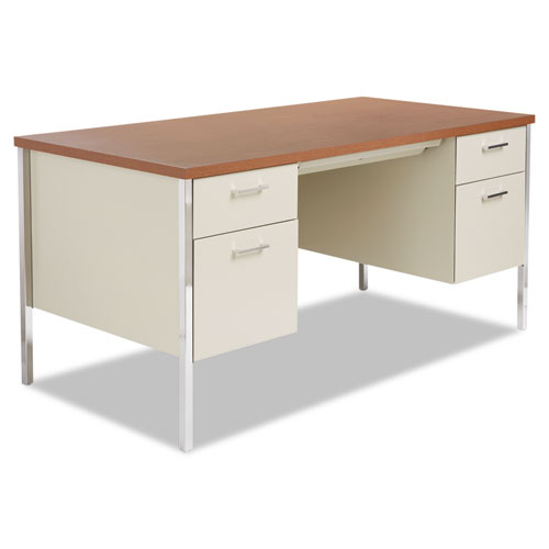 Picture of Double Pedestal Steel Desk, 60" x 30" x 29.5", Cherry/Putty
