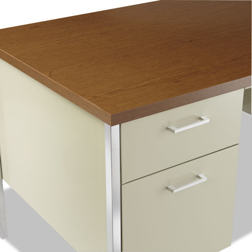 Picture of Double Pedestal Steel Desk, 60" x 30" x 29.5", Cherry/Putty, Chrome-Plated Legs