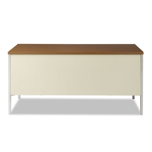 Picture of Double Pedestal Steel Desk, 60" x 30" x 29.5", Cherry/Putty, Chrome-Plated Legs