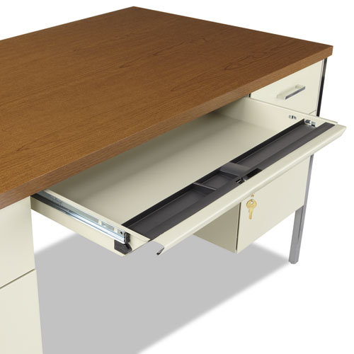 Picture of Double Pedestal Steel Desk, 60" x 30" x 29.5", Cherry/Putty, Chrome-Plated Legs