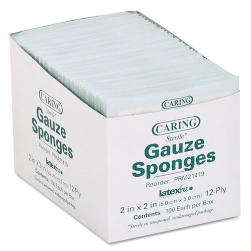 Picture of Caring Woven Gauze Sponges, Sterile, 12-Ply, 2 x 2, 2,400/Carton