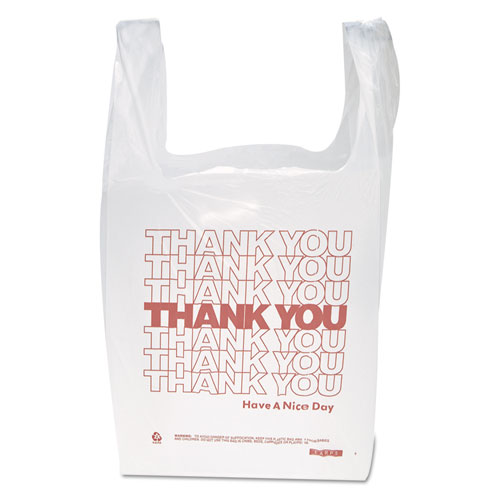 Picture of Thank You Handled T-Shirt Bag, 0.167 bbl, 12.5 microns, 11.5" x 21", White, 900/Carton