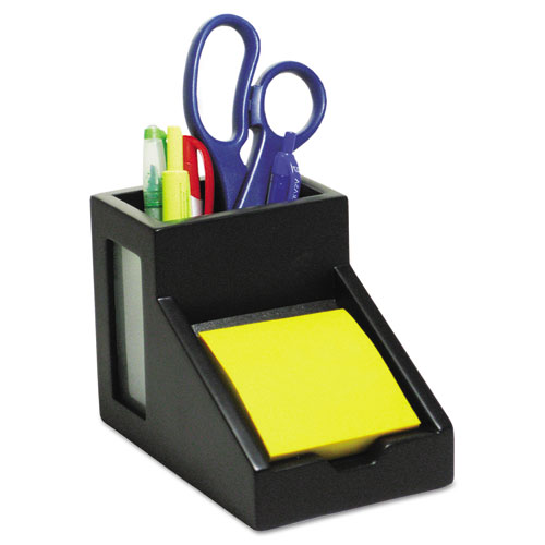 Picture of Midnight Black Collection Pencil Cup with Note Holder, 4 x 6 3/10 x 4 1/2, Wood