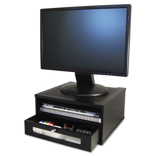 Picture of Midnight Black Collection Monitor Riser, 13" x 13" x 6.5", Black, Supports 50 lbs