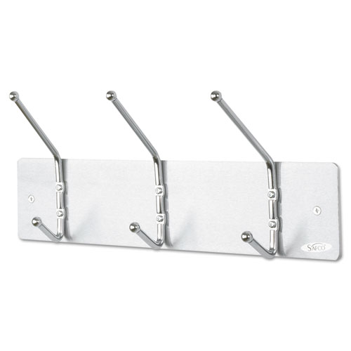 Picture of Metal Wall Rack, Three Ball-Tipped Double-Hooks, Metal, 18w x 3.75d x 7h, Satin