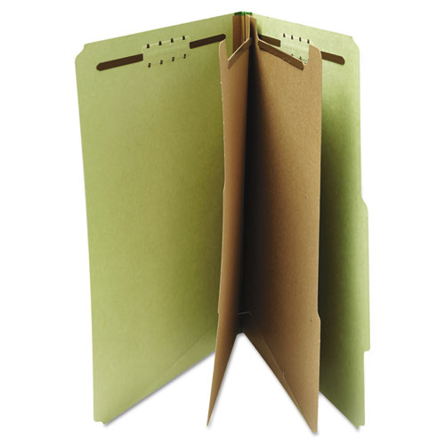 Picture of Six-Section Pressboard Classification Folders, 2" Expansion, 2 Dividers, 6 Fasteners, Letter Size, Green Exterior, 10/Box