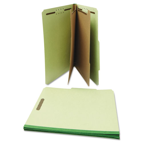 Picture of Six-Section Pressboard Classification Folders, 2" Expansion, 2 Dividers, 6 Fasteners, Letter Size, Green Exterior, 10/Box