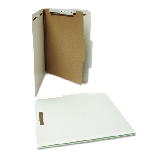 Picture of Four-Section Pressboard Classification Folders, 2" Expansion, 1 Divider, 4 Fasteners, Letter Size, Gray Exterior, 10/Box