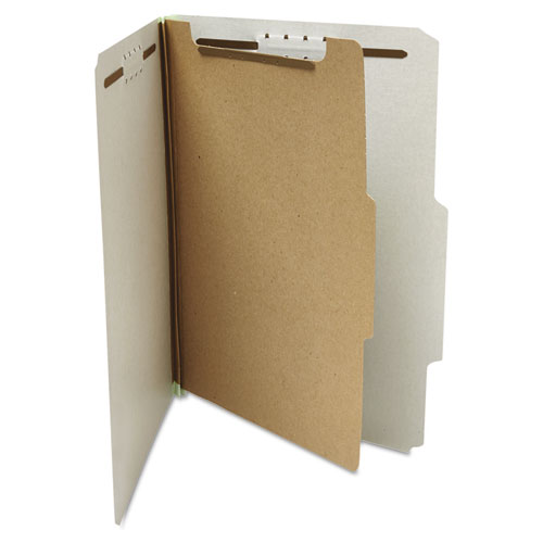 Picture of Four-Section Pressboard Classification Folders, 2" Expansion, 1 Divider, 4 Fasteners, Letter Size, Gray Exterior, 10/Box