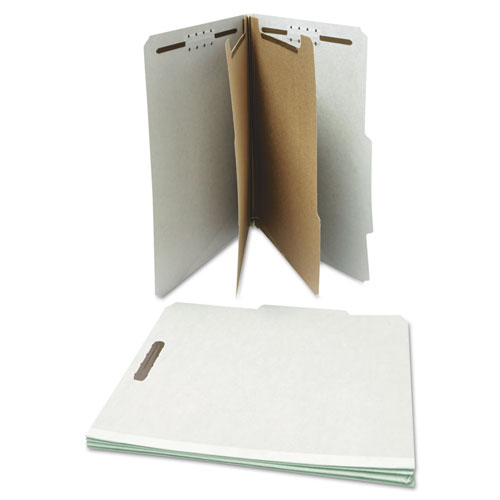 Picture of Six-Section Pressboard Classification Folders, 2" Expansion, 2 Dividers, 6 Fasteners, Letter Size, Gray Exterior, 10/Box