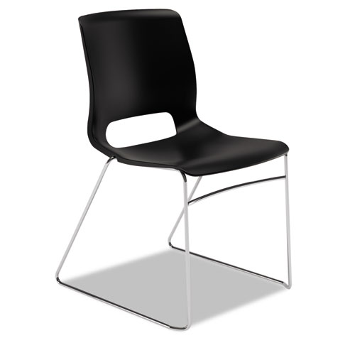 Picture of Motivate High-Density Stacking Chair, Supports Up to 300 lb, 17.75" Seat Height, Onyx Seat, Black Back, Chrome Base, 4/Carton