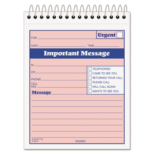 Telephone Message Book With Fax/mobile Section, Two-Part Carbonless, 4.25 X 5.5, 1/page, 50 Forms