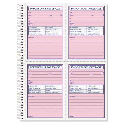 Picture of Telephone Message Book with Fax/Mobile Section, Two-Part Carbonless, 3.88 x 5.5, 4 Forms/Sheet, 200 Forms Total