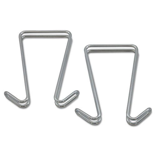 Picture of Double Sided Partition Garment Hook, Steel, 0.5 x 3.38 x 4.75, Over-the-Door/Over-the-Panel Mount, Silver, 2/Pack