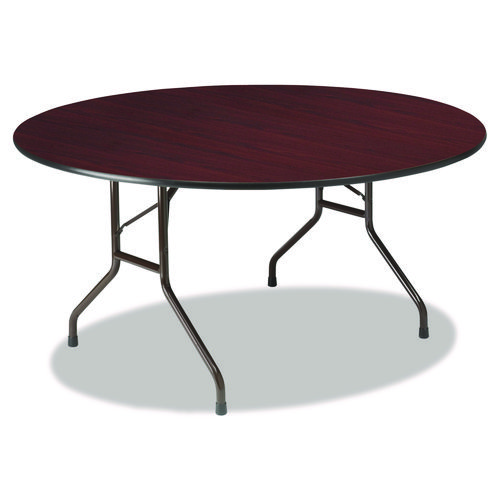 Picture of OfficeWorks Wood Folding Table, Round, 60" x 29", Mahogany Top, Gray Base