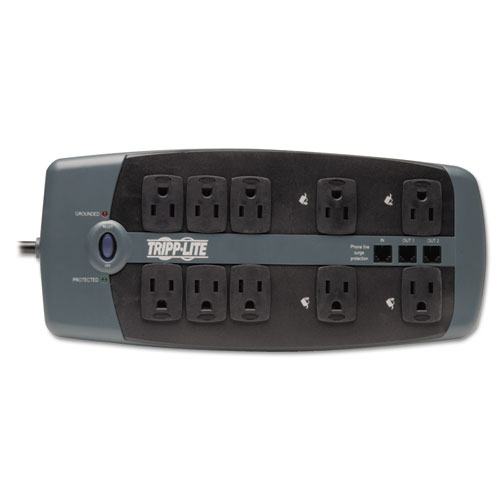 Picture of Protect It! Surge Protector, 10 AC Outlets, 8 ft Cord, 2,395 J, Black