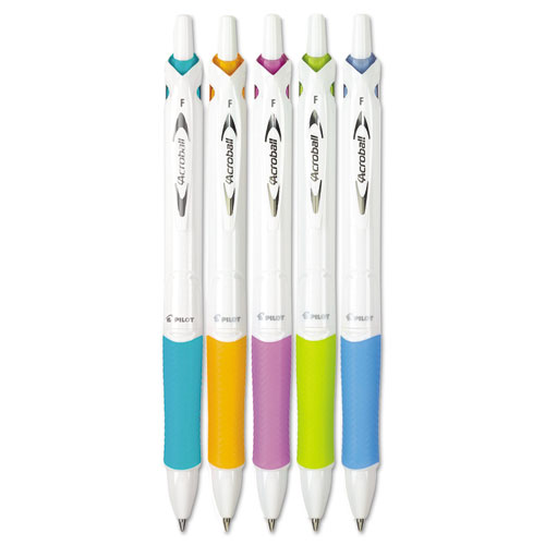 Picture of Acroball PureWhite Advanced Ink Hybrid Gel Pen, Retractable, Fine 0.7 mm, Black Ink, Assorted Barrel Colors, 5/Pack