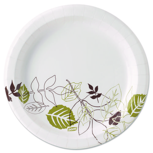 Picture of Pathways Soak-Proof Shield Mediumweight Paper Plates, 8.5" dia, Green/Burgundy, 1,000/Carton