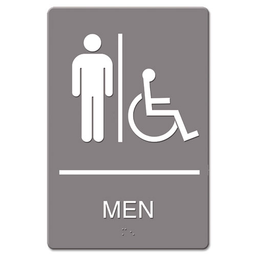 Ada+Sign%2C+Men+Restroom+Wheelchair+Accessible+Symbol%2C+Molded+Plastic%2C+6+X+9%2C+Gray