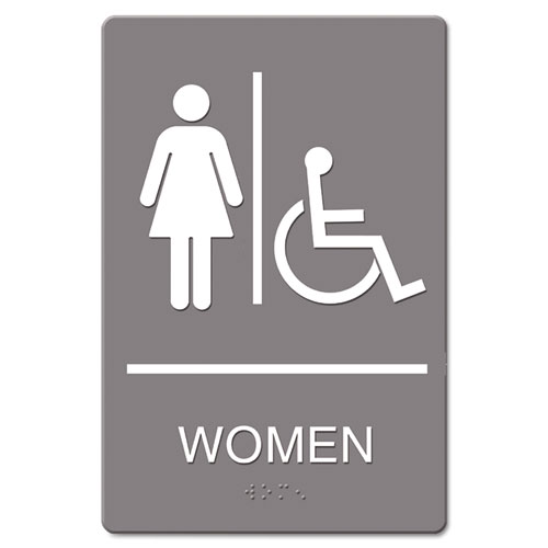 Ada+Sign%2C+Women+Restroom+Wheelchair+Accessible+Symbol%2C+Molded+Plastic%2C+6+X+9