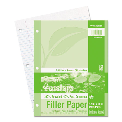 Picture of Ecology Filler Paper, 3-Hole, 8.5 x 11, Medium/College Rule, 150/Pack