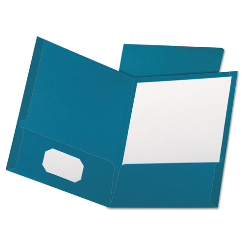 Picture of Linen Finish Twin Pocket Folders, 100-Sheet Capacity, 11 x 8.5, Teal, 25/Box