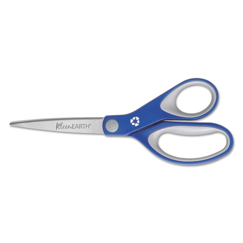 Picture of KleenEarth Soft Handle Scissors, 8" Long, 3.25" Cut Length, Blue/Gray Straight Handle