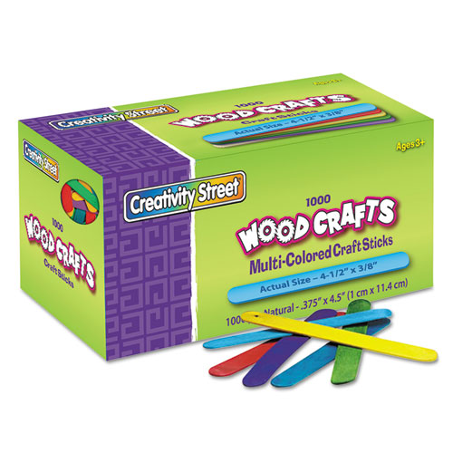 Picture of Colored Wood Craft Sticks, 4.5" x 0.38", Assorted, 1,000/Box