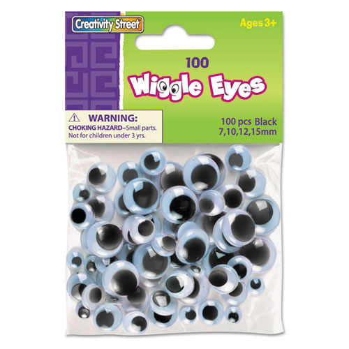Picture of Wiggle Eyes Assortment, Assorted Sizes, Black, 100/Pack