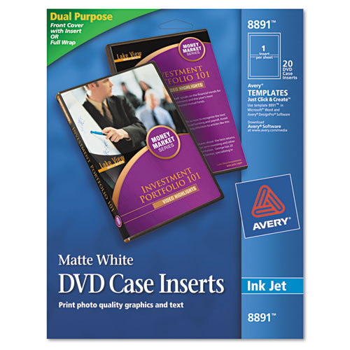 Picture of Inkjet DVD Case Inserts, Matte White, 20/Pack