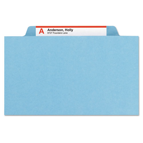 Picture of Six-Section Pressboard Top Tab Classification Folders, Six SafeSHIELD Fasteners, 2 Dividers, Letter Size, Blue, 10/Box