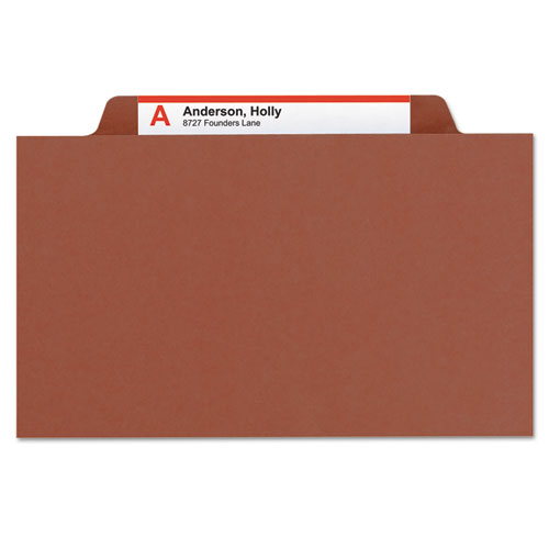 Picture of Pressboard Classification Folders, Six SafeSHIELD Fasteners, 2/5-Cut Tabs, 2 Dividers, Letter Size, Red, 10/Box