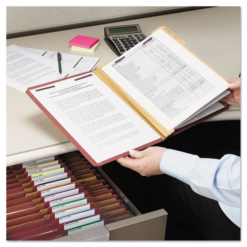 Picture of Pressboard Classification Folders, Eight SafeSHIELD Fasteners, 2/5-Cut Tabs, 3 Dividers, Letter Size, Red, 10/Box