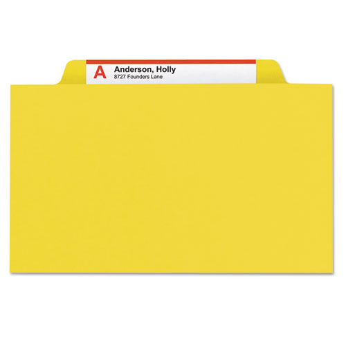 Picture of Four-Section Pressboard Top Tab Classification Folders, Four SafeSHIELD Fasteners, 1 Divider, Letter Size, Yellow, 10/Box