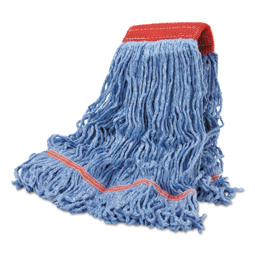 Picture of Cotton Mop Heads, Cotton/Synthetic, Large, Looped End, Wideband, Blue, 12/CT