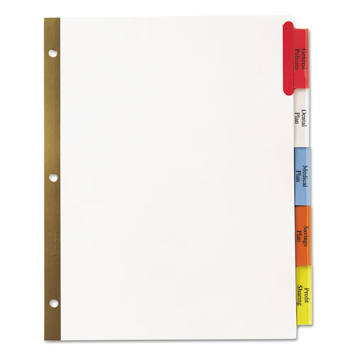 Picture of Insertable Big Tab Dividers, 5-Tab, Double-Sided Gold Edge Reinforcing, 11 x 8.5, White, Assorted Tabs, 1 Set