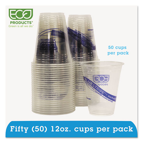 Picture of BlueStripe 25% Recycled Content Cold Cups Convenience Pack, 12 oz, Clear/Blue, 50/Pack