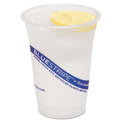 Picture of BlueStripe 25% Recycled Content Cold Cups, 16 oz, Clear/Blue, 50/Pack, 20 Packs/Carton