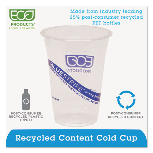 Picture of BlueStripe 25% Recycled Content Cold Cups, 16 oz, Clear/Blue, 50/Pack, 20 Packs/Carton