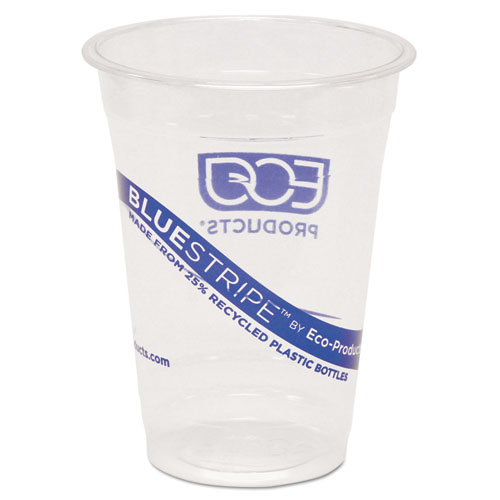 Picture of BlueStripe 25% Recycled Content Cold Cups, 16 oz, Clear/Blue, 50/Pack, 20 Packs/Carton