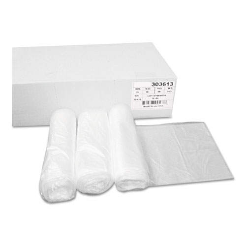 Picture of High-Density Can Liners, 30 gal, 10 mic, 30" x 36", Natural, Perforated Roll, 25 Bags/Roll, 20 Rolls/Carton