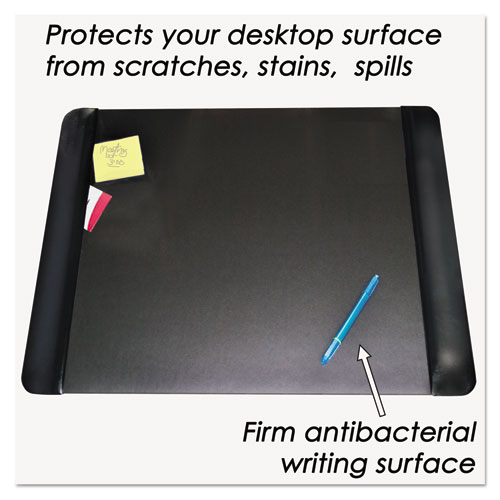Picture of Executive Desk Pad with Antimicrobial Protection, Leather-Like Side Panels, 24 x 19, Black