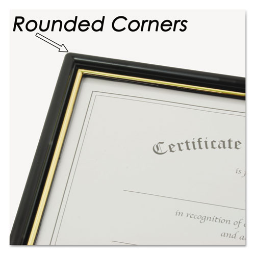 Picture of EZ Mount Document Frame with Trim Accent and Plastic Face, Plastic, 8.5 x 11 Insert, Black/Gold