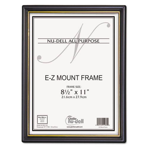Picture of EZ Mount Document Frame with Trim Accent and Plastic Face, Plastic, 8.5 x 11 Insert, Black/Gold, 18/Carton