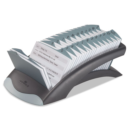 Picture of TELINDEX Desk Address Card File, Holds 500 2.88 x 4.13 Cards, 5.13 x 9.31 x 3.56, Plastic, Graphite/Black