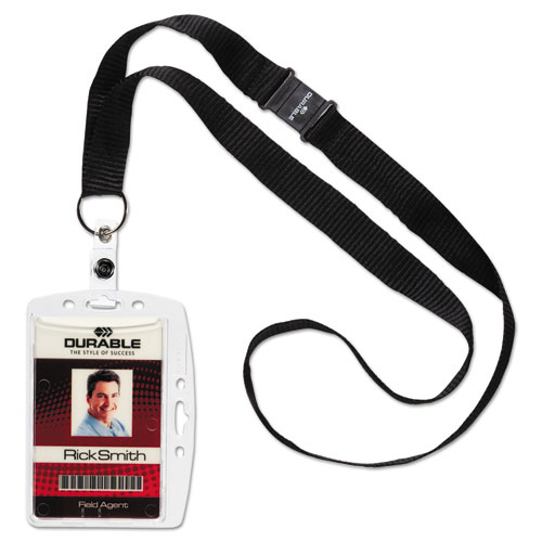Picture of ID/Security Card Holder Set, Vertical/Horizontal, Lanyard, Clear, 10/Pack